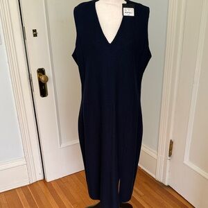 St. John Collection Deep Blue V-Neck Midi Dress
